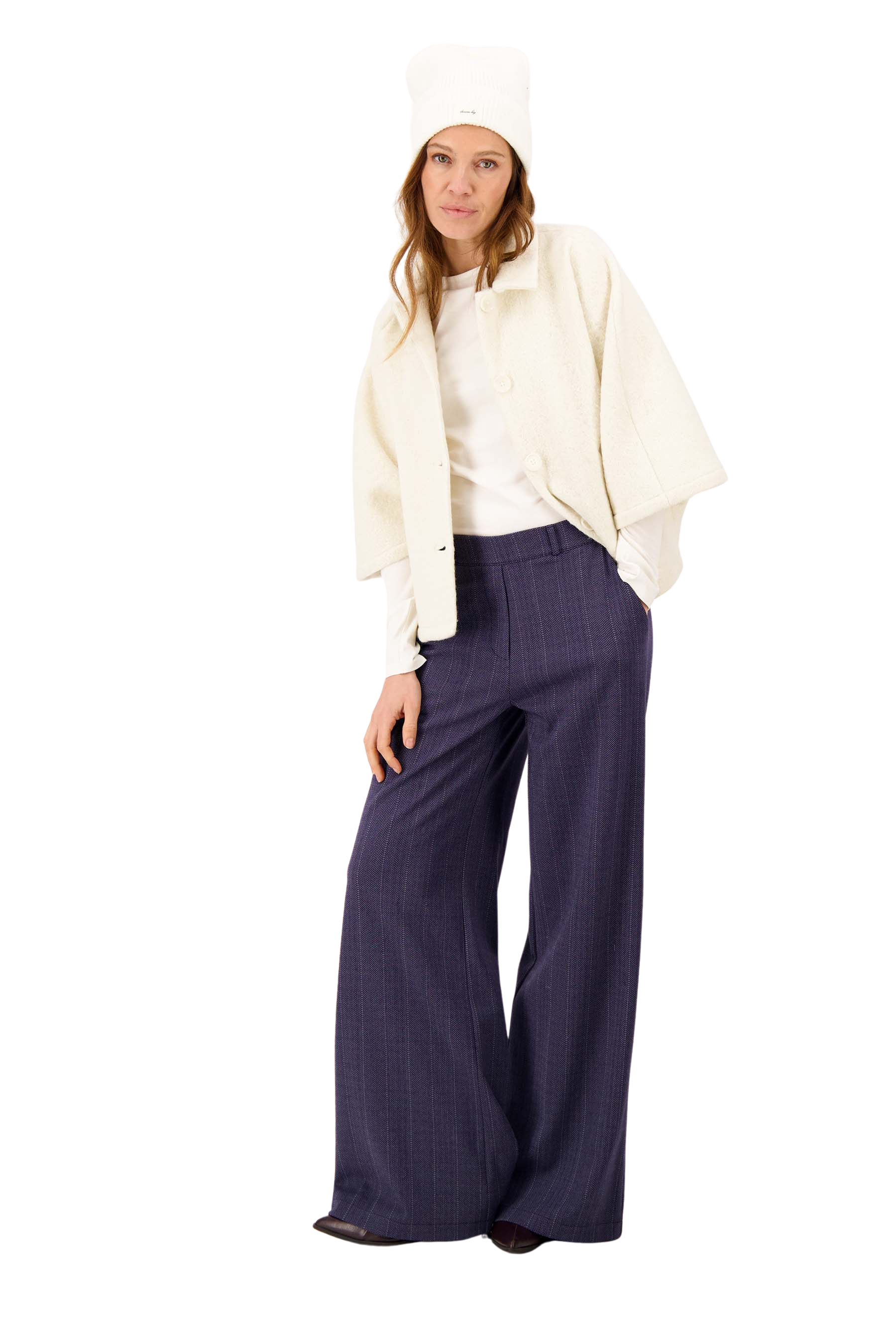 Zusss | Visgraat denim broek met stretch donker denim