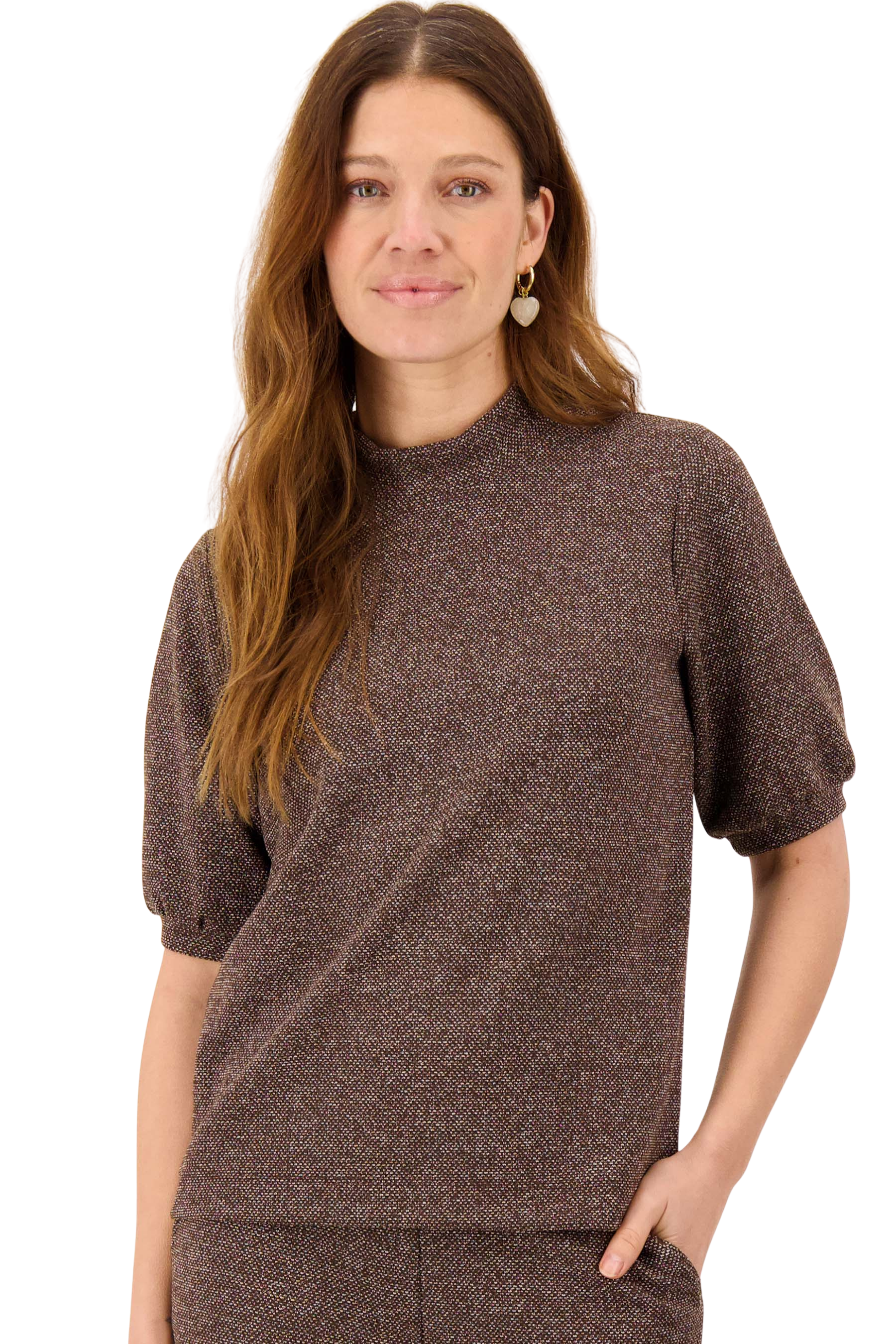 Zusss | Stretch top met koltrui chocolade bruin
