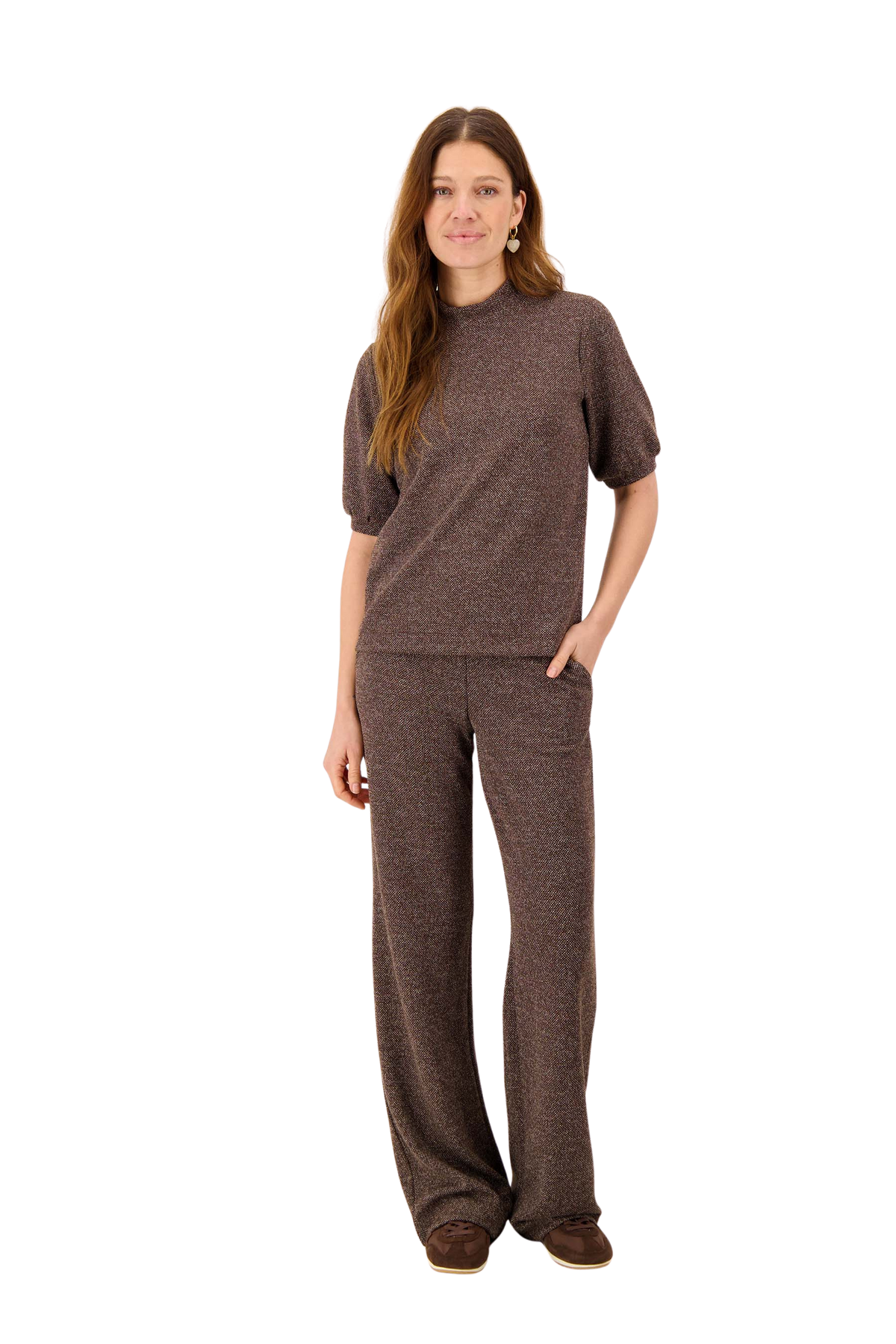 Zusss | Stretch top met koltrui chocolade bruin