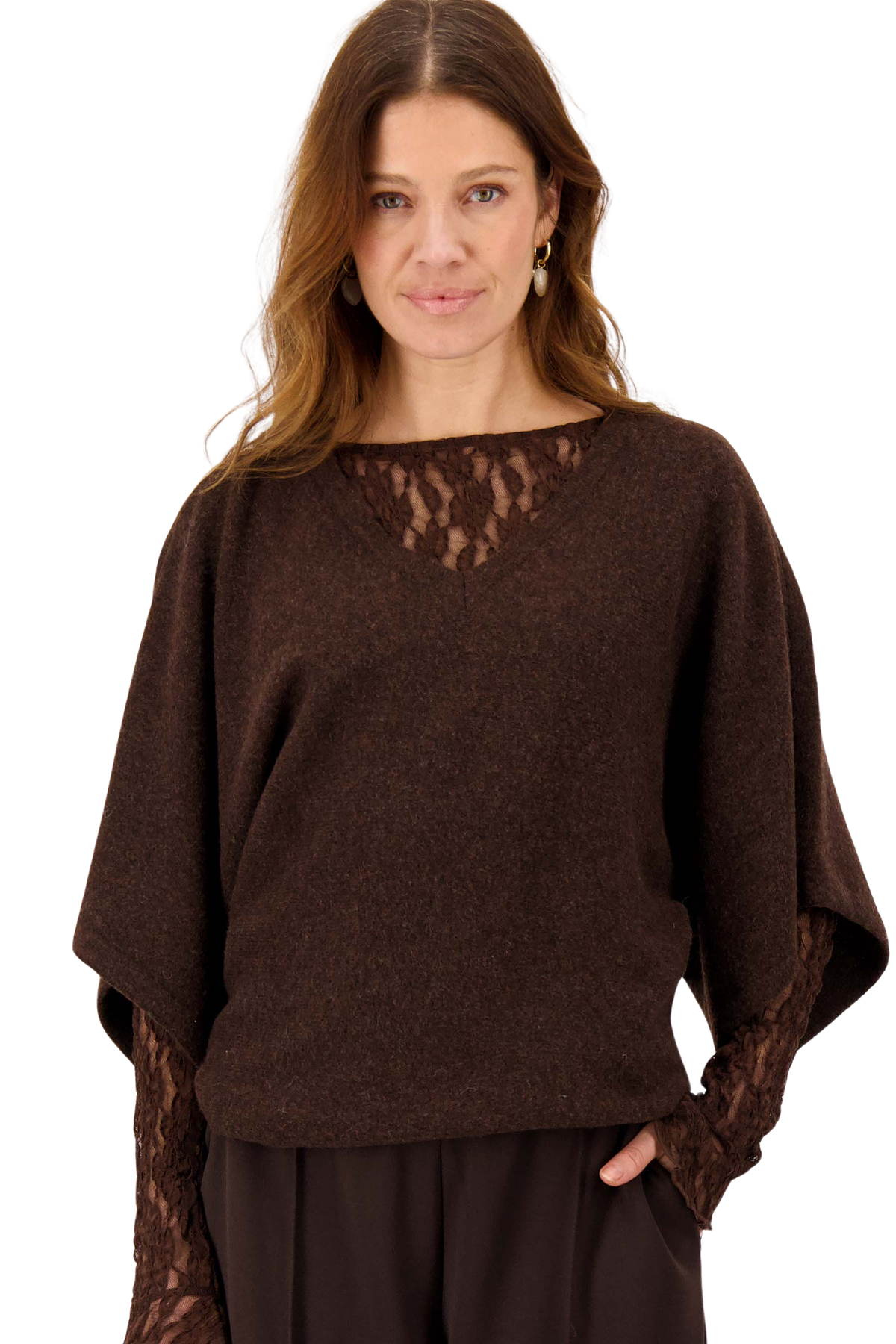 Zusss | Top V-hals chocolade bruin