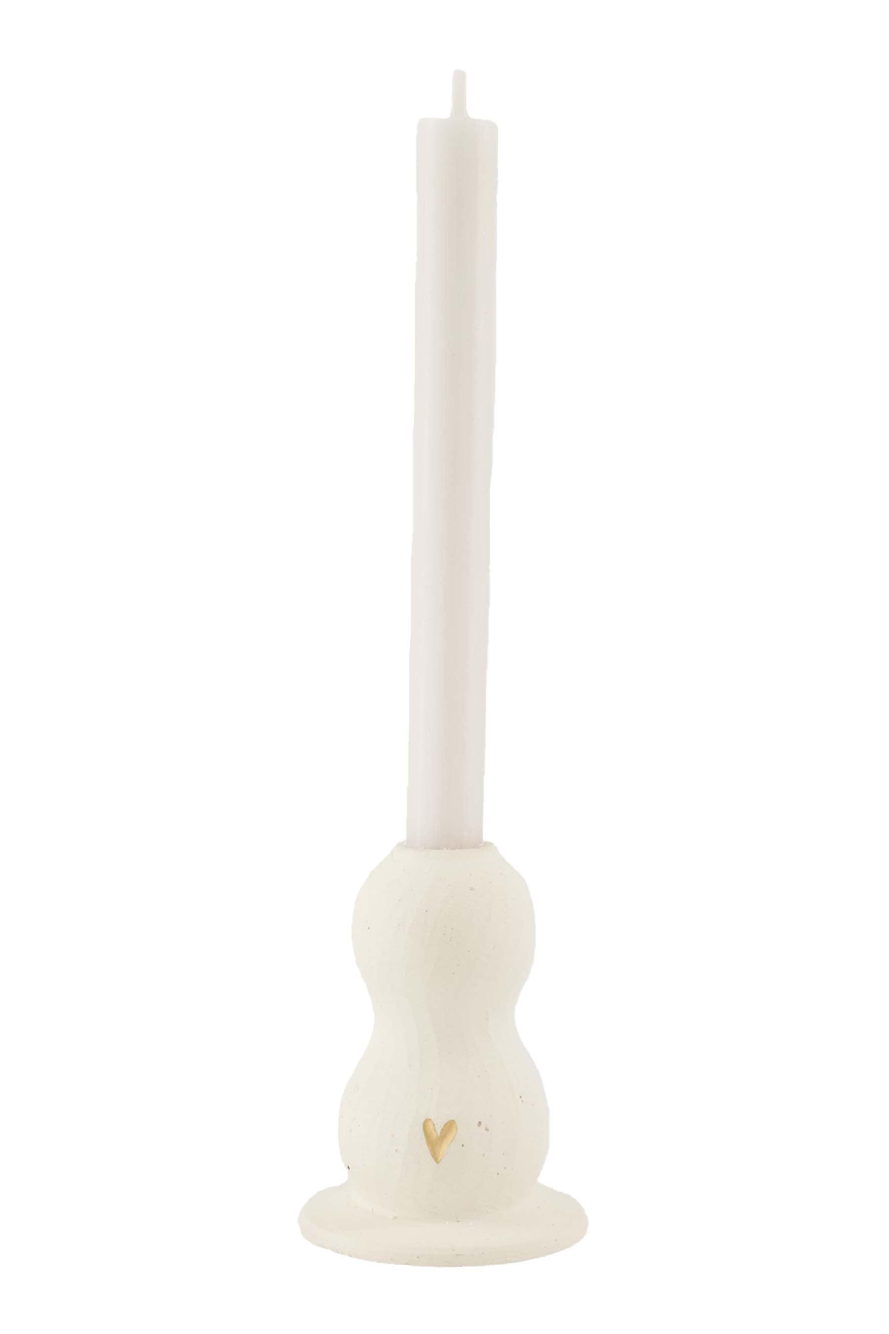 Zusss | Candle holder ceramic heart organic white / gold