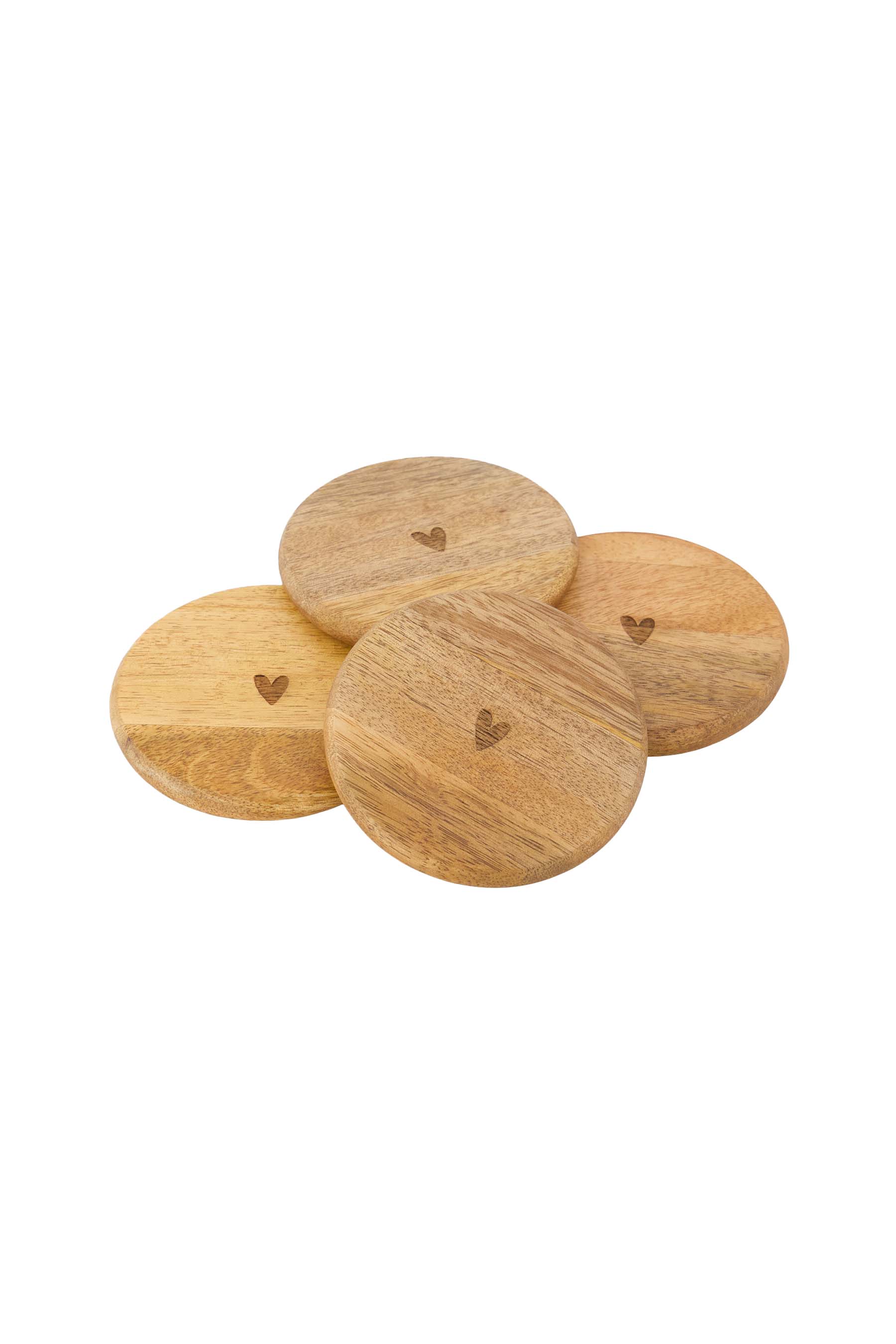 Zusss | Set of 4 wooden coasters heart naturel