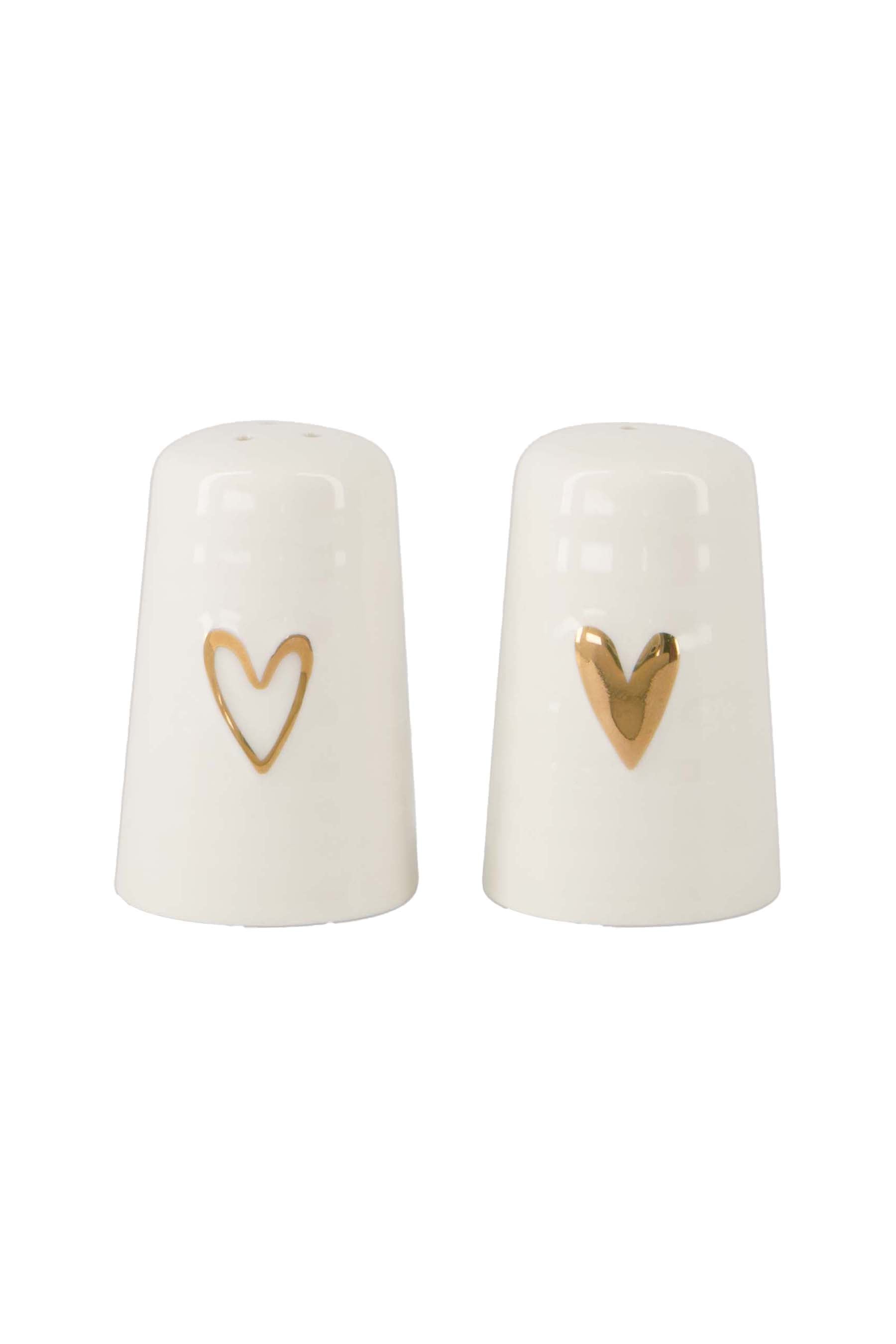 Zusss | Peper en zout stel keramiek hartje white / gold