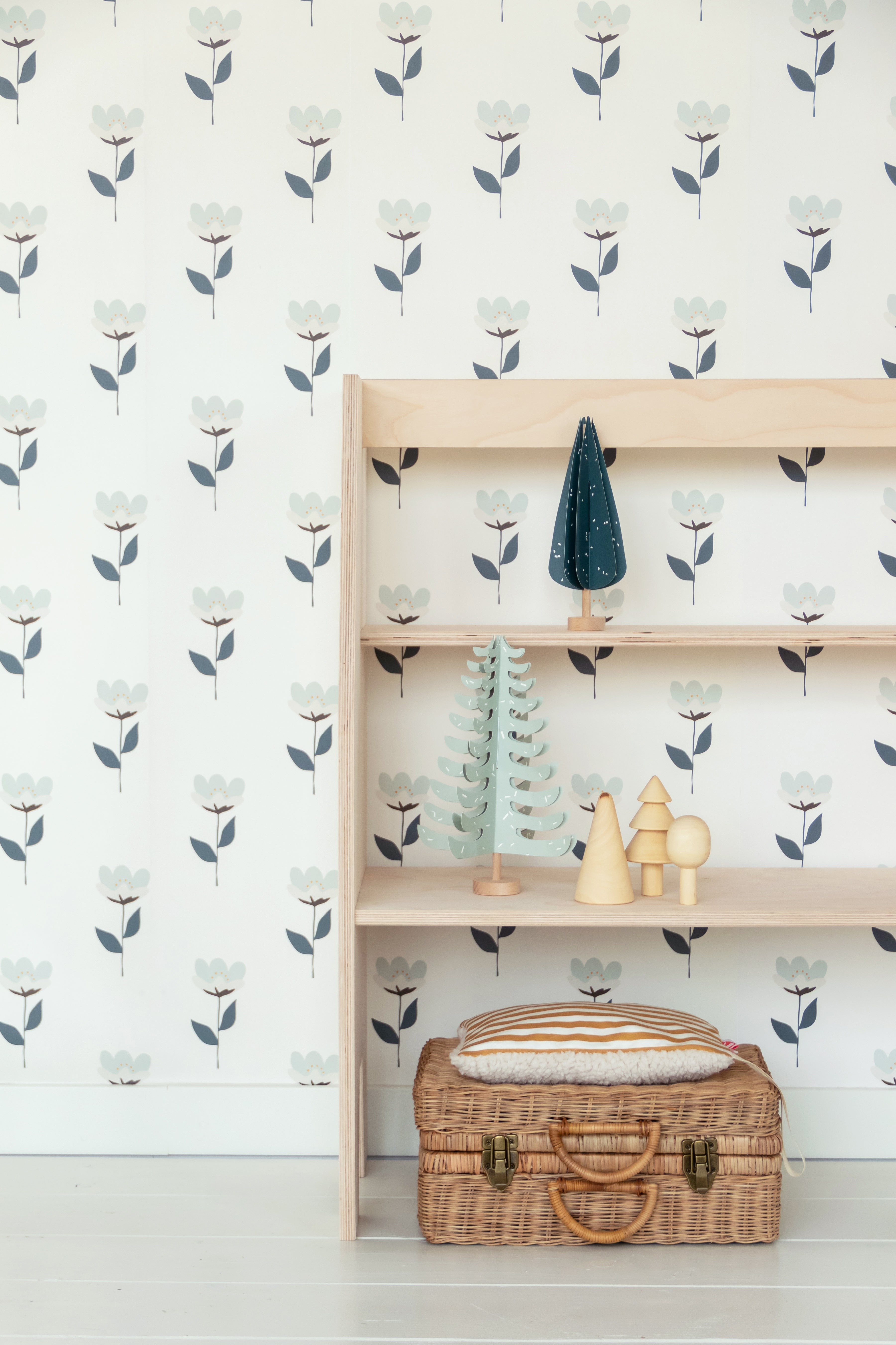 Bibelotte | Behang Retrobloem blauw