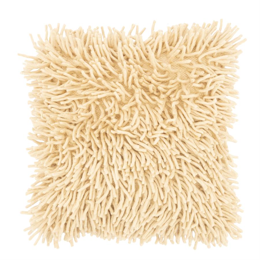 Vierkant By Boo Moppy beige sierkussen met lange grove franjes