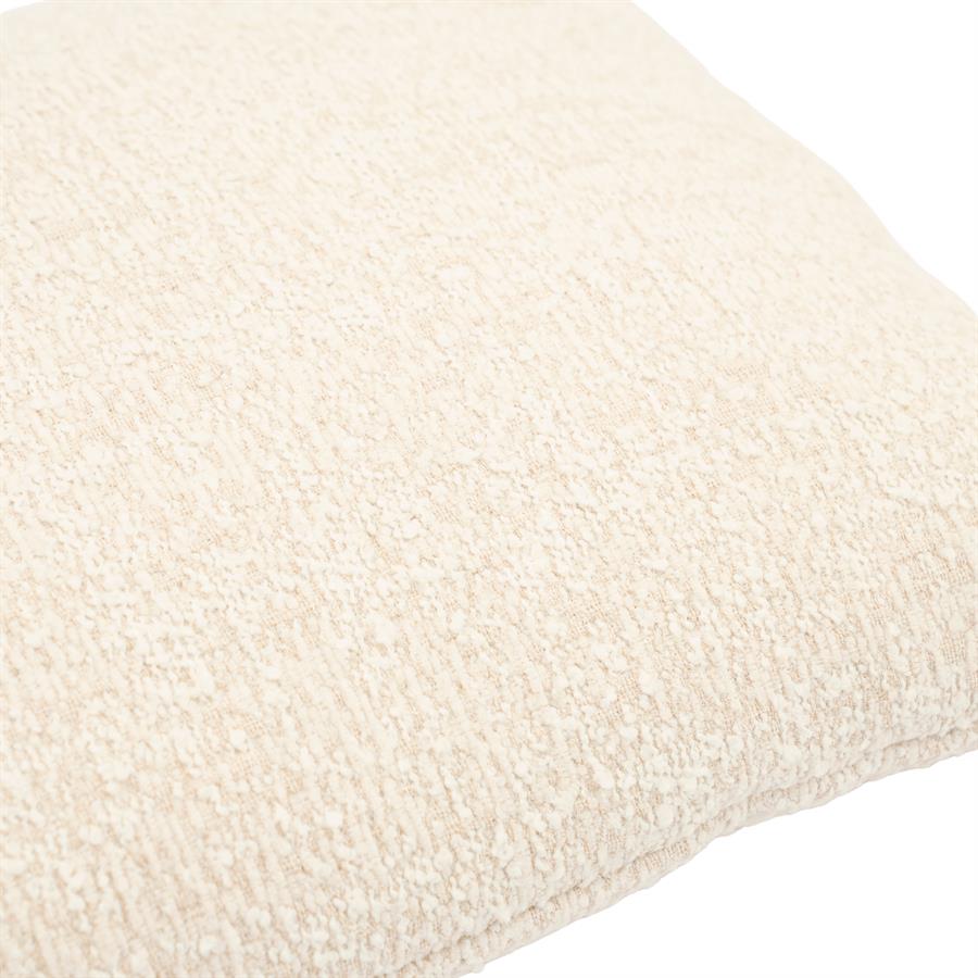 Detail van de fijne beige stofstructuur en hoek van By Boo Bayo
