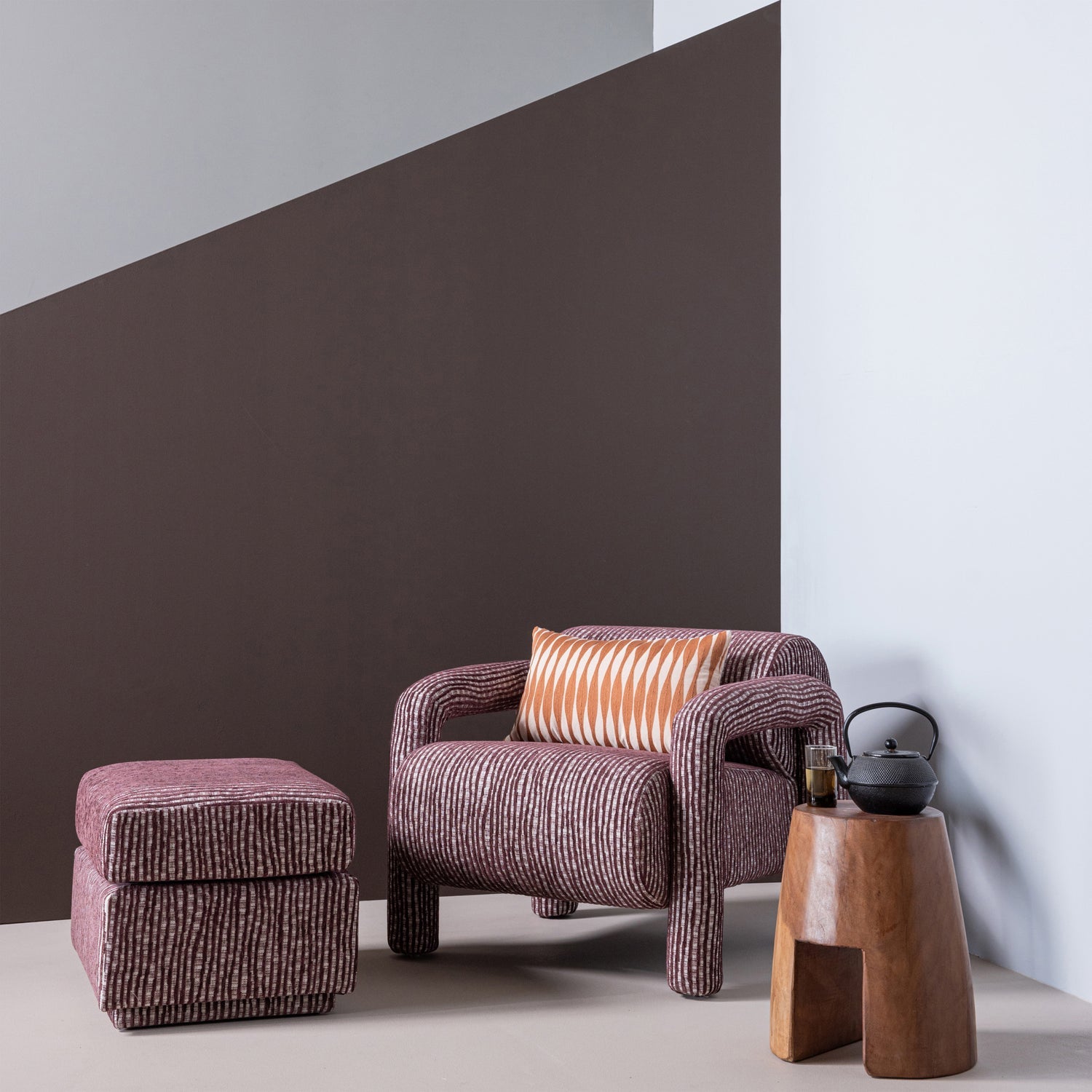 Woood | Fauteuil Lenny met dessin bordeauxrood