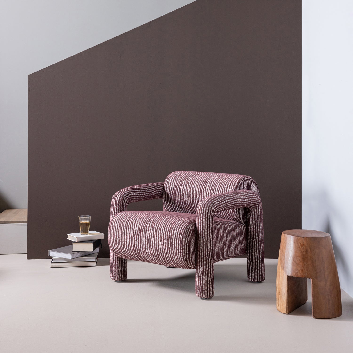 Woood | Fauteuil Lenny met dessin bordeauxrood