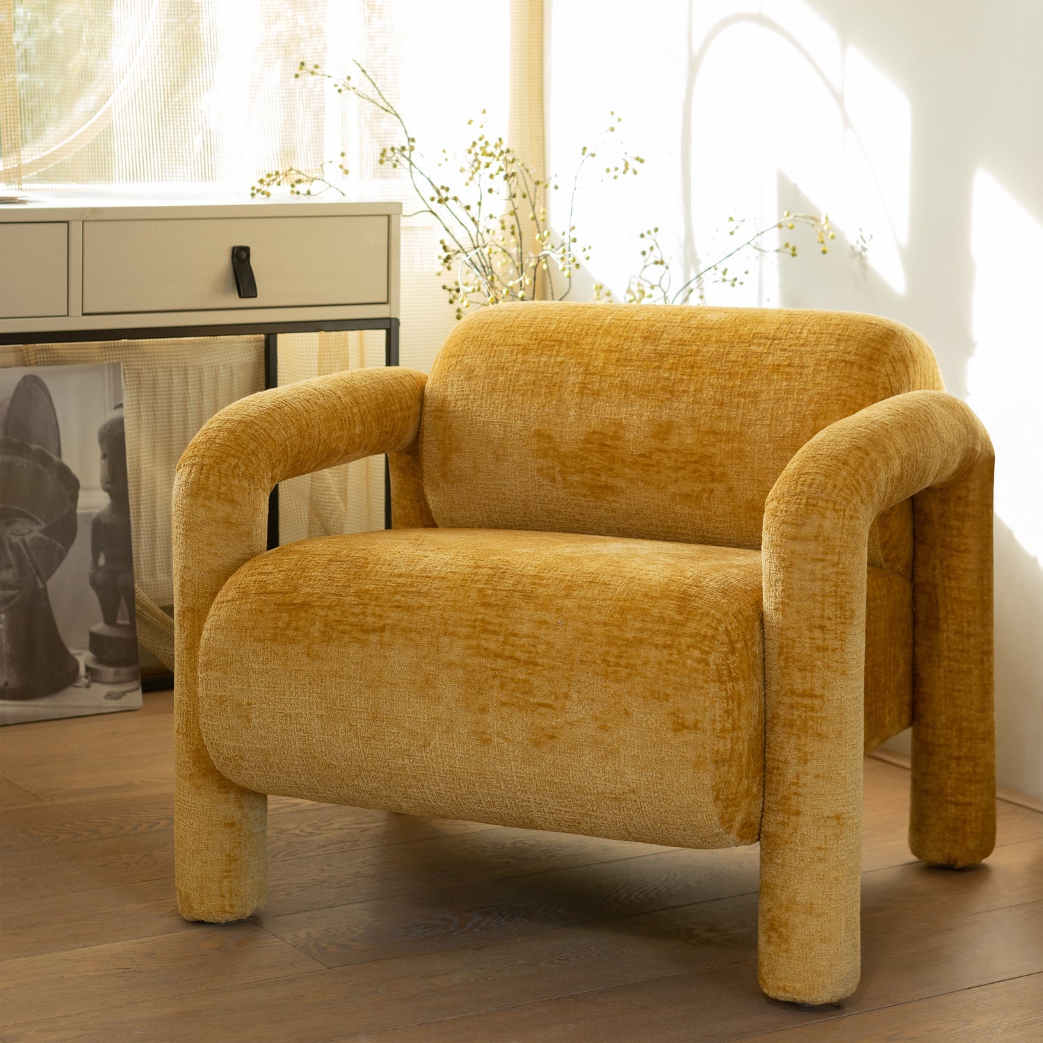 Woood | Fauteuil Lenny in grove textuur goud/geel
