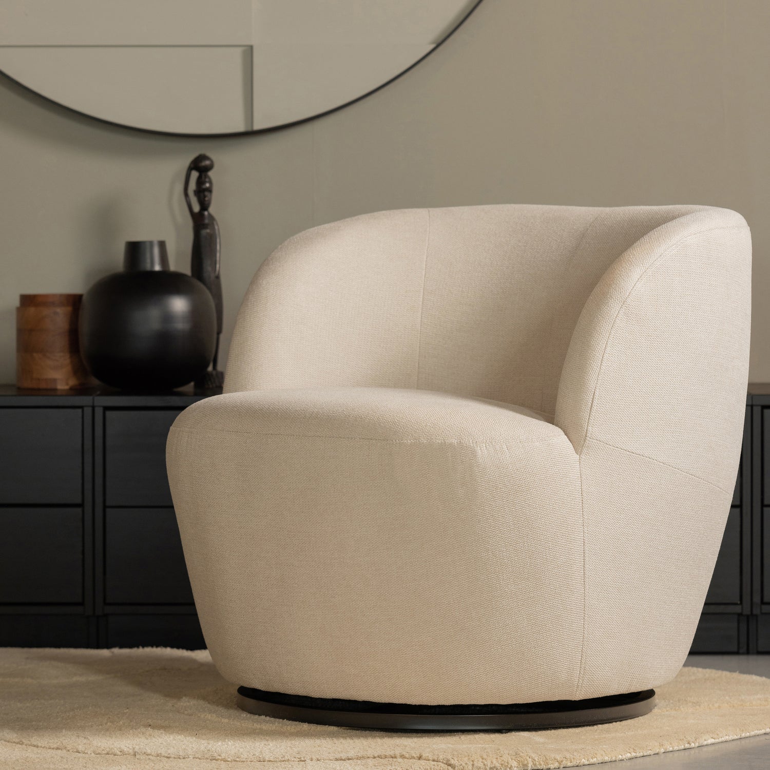 Woood | Draaifauteuil Serra geweven stof off white