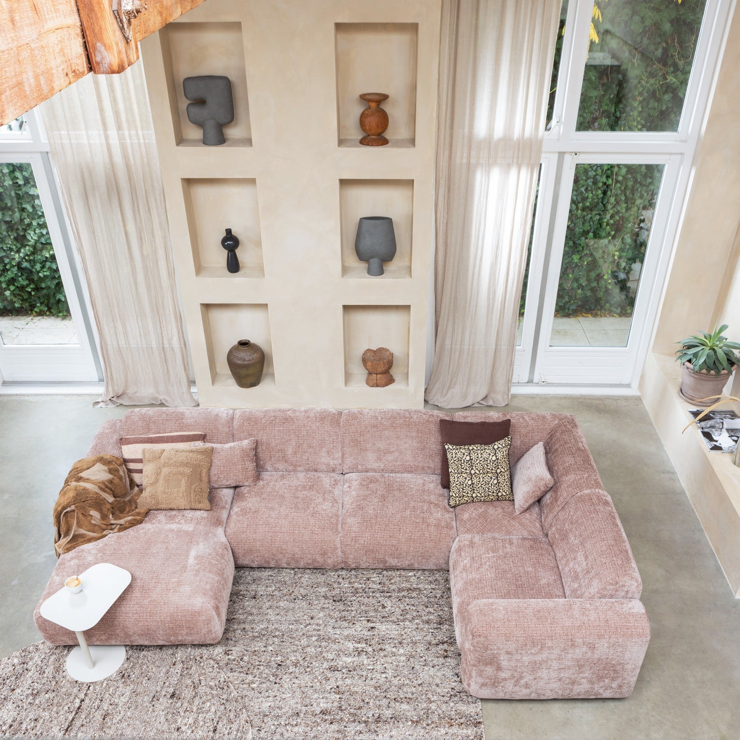 Woood | Vloerkleed rond Efia wol bruin melange