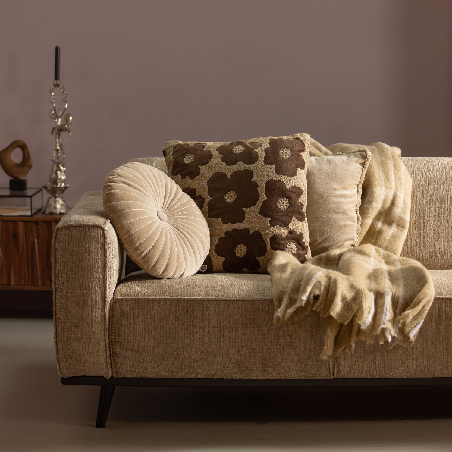 Woood | 3-zits bank Statement 230cm structure velvet wheatfield