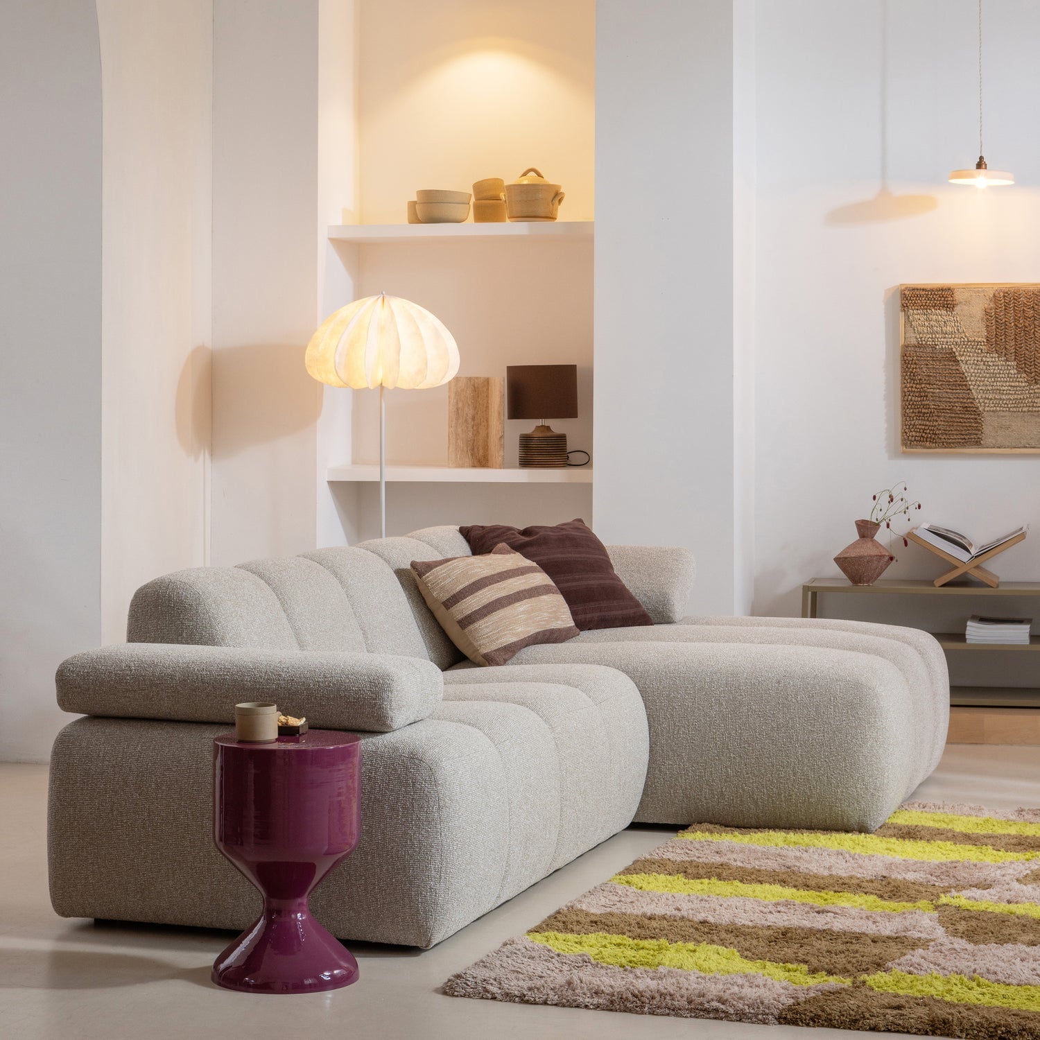 Woood | Chaise longue Mojo element rechts ribstof ecru