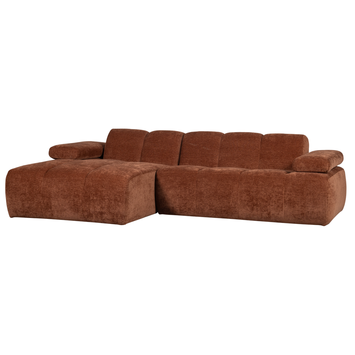 Woood | Chaise longue Mojo links ribstof roestbruin