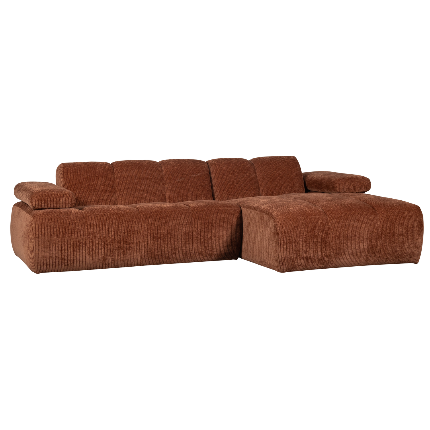 Woood | Chaise longue Mojo rechts ribstof roestbruin
