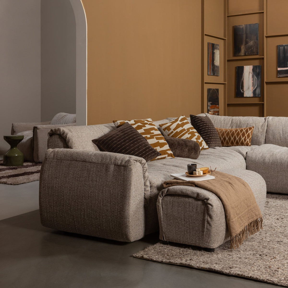 Woood | Hocker Baggy geweven stof bruin melange