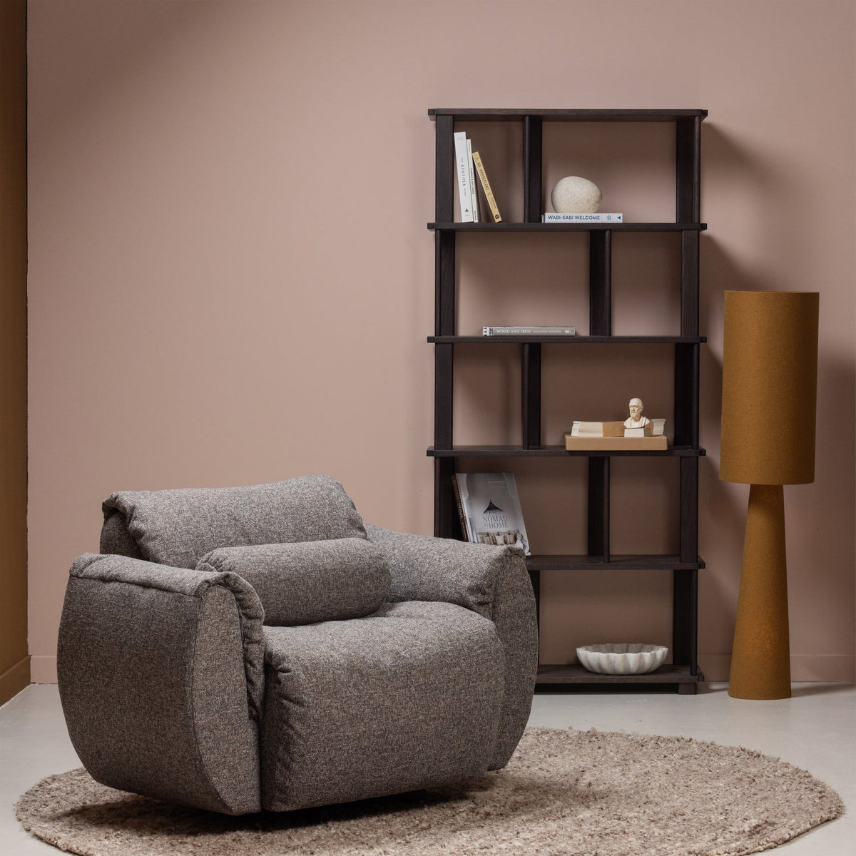 Woood | Draaifauteuil Baggy geweven stof warmgrijs melange