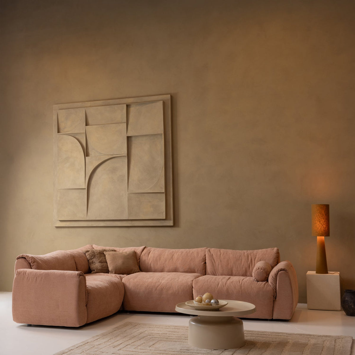 Woood | Hoekbank Baggy links geweven chenille oud roze