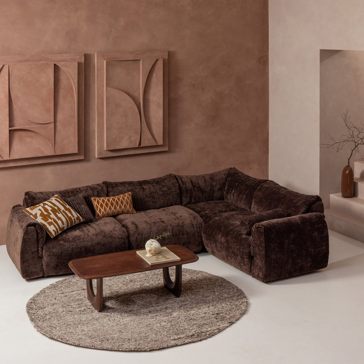 Woood | Hoekbank Baggy rechts 3D chenille donkerbruin