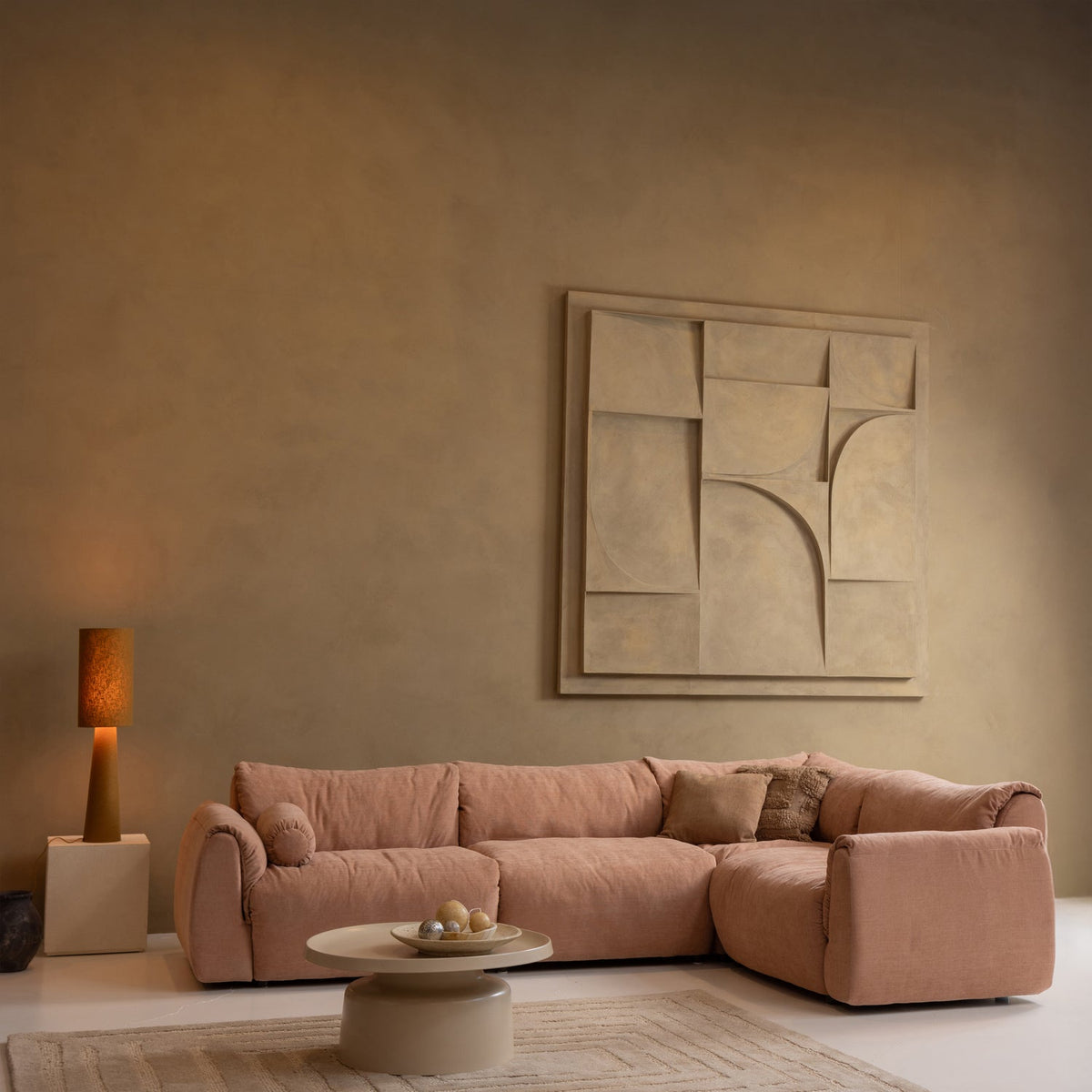 Woood | Hoekbank Baggy rechts geweven chenille oud roze