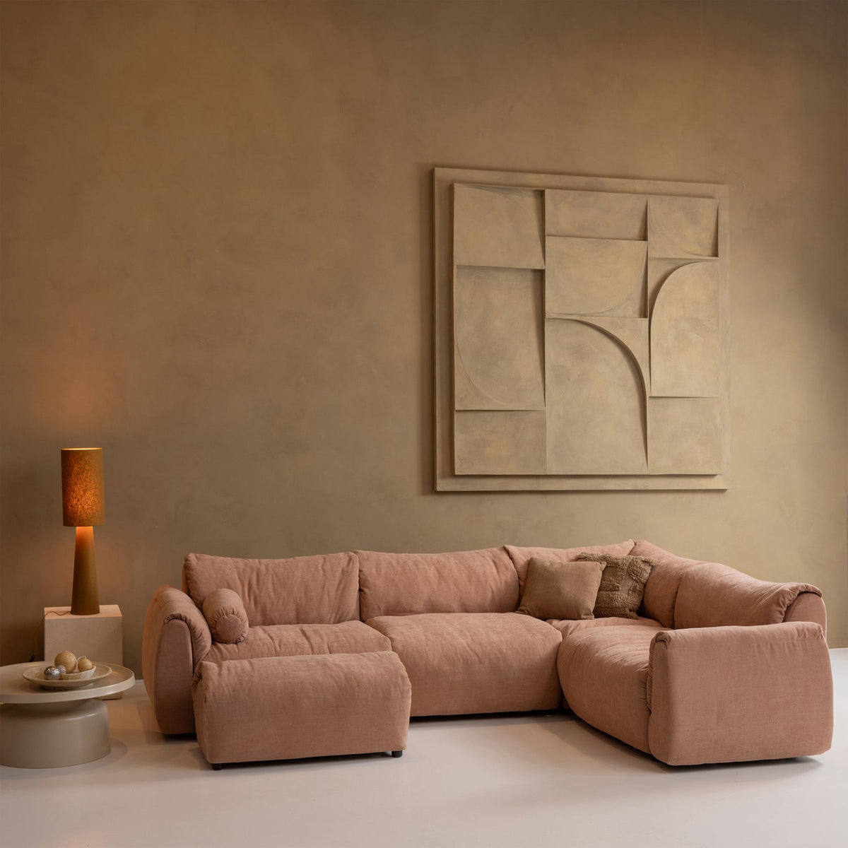 Woood | Hoekbank Baggy rechts geweven chenille oud roze
