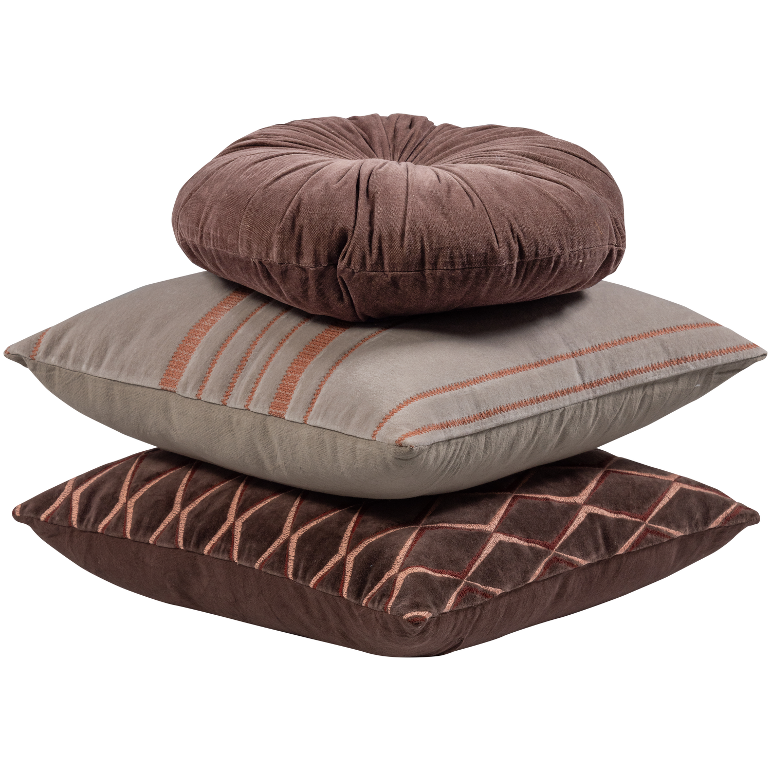 Woood | Kussens Aziz velvet bruin naturel - set van 3