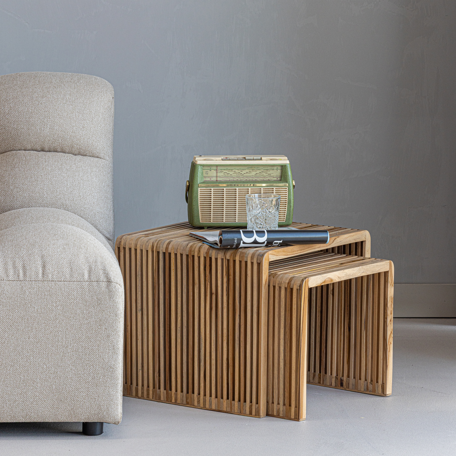 Woood | Bijzettafel Jasmijn recycled teak naturel set van 2