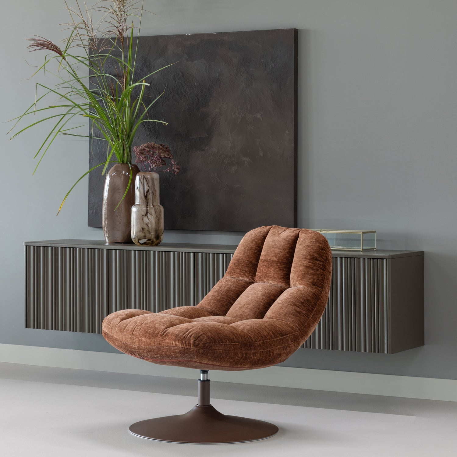 Woood | Draaifauteuil Elvi chenille structuur roestbruin