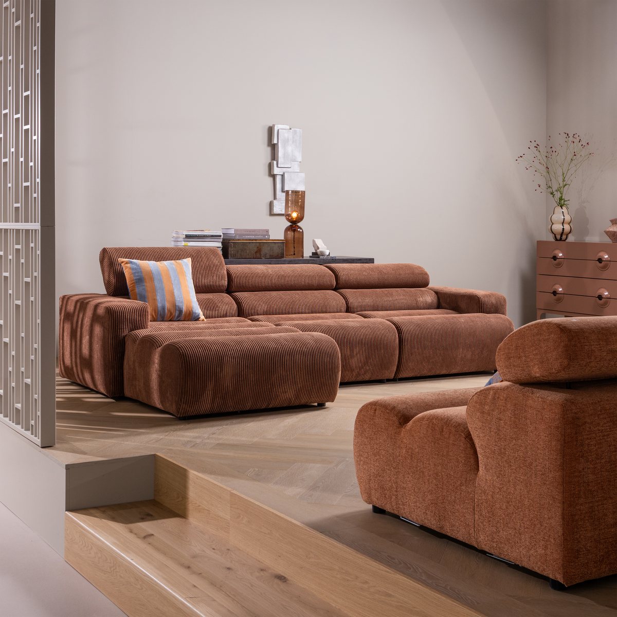 Woood | Chaise longue Novi element arm links ribstof terra