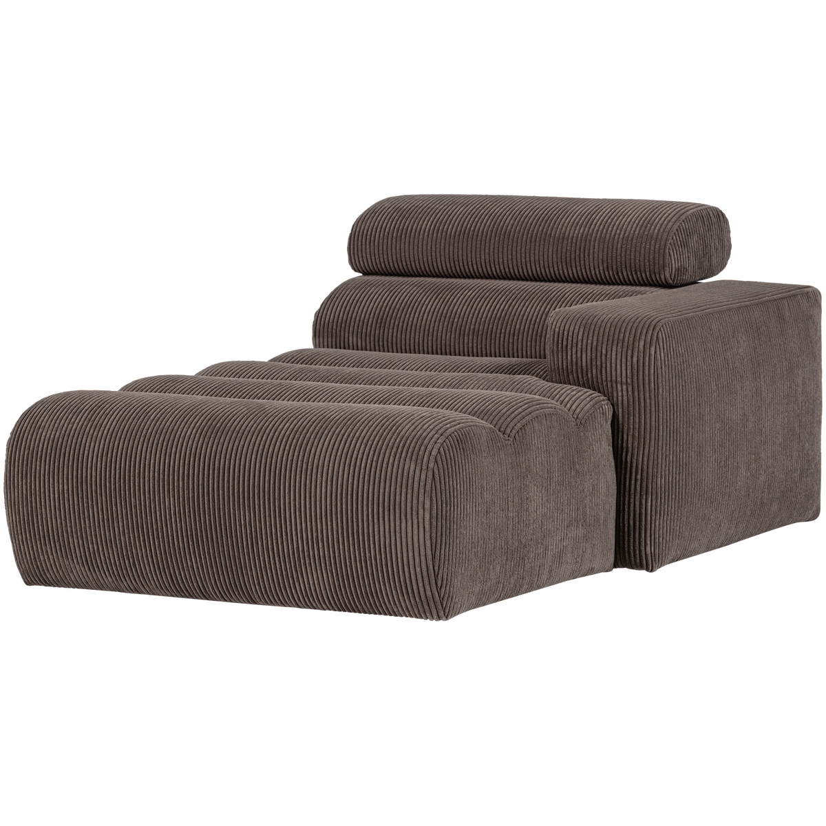 Woood | Chaise longue Novi element arm rechts ribstof grijsbruin