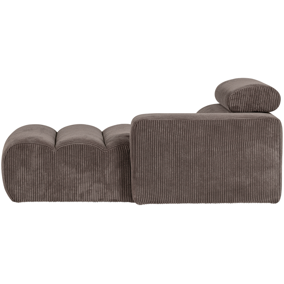 Woood | Chaise longue Novi element arm rechts ribstof grijsbruin