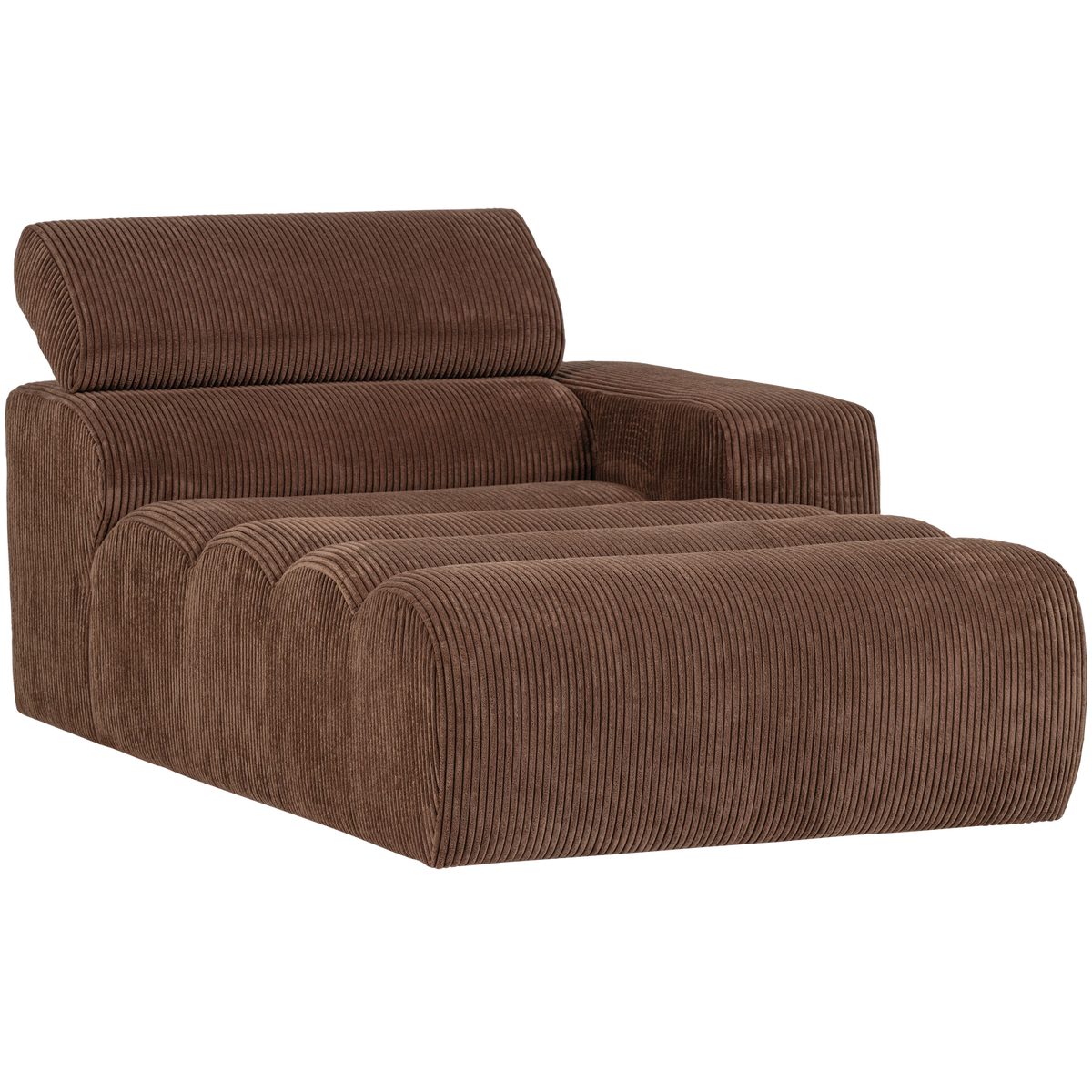 Woood | Chaise longue Novi element arm rechts ribstof mokkabruin