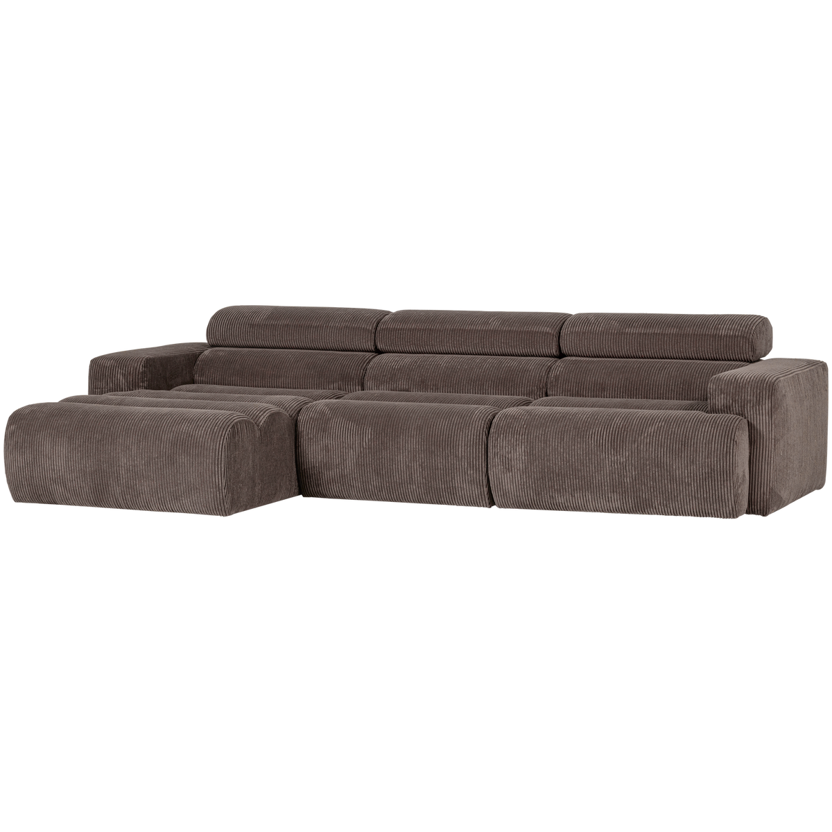 Woood | Chaise longue Novi links ribstof grijsbruin