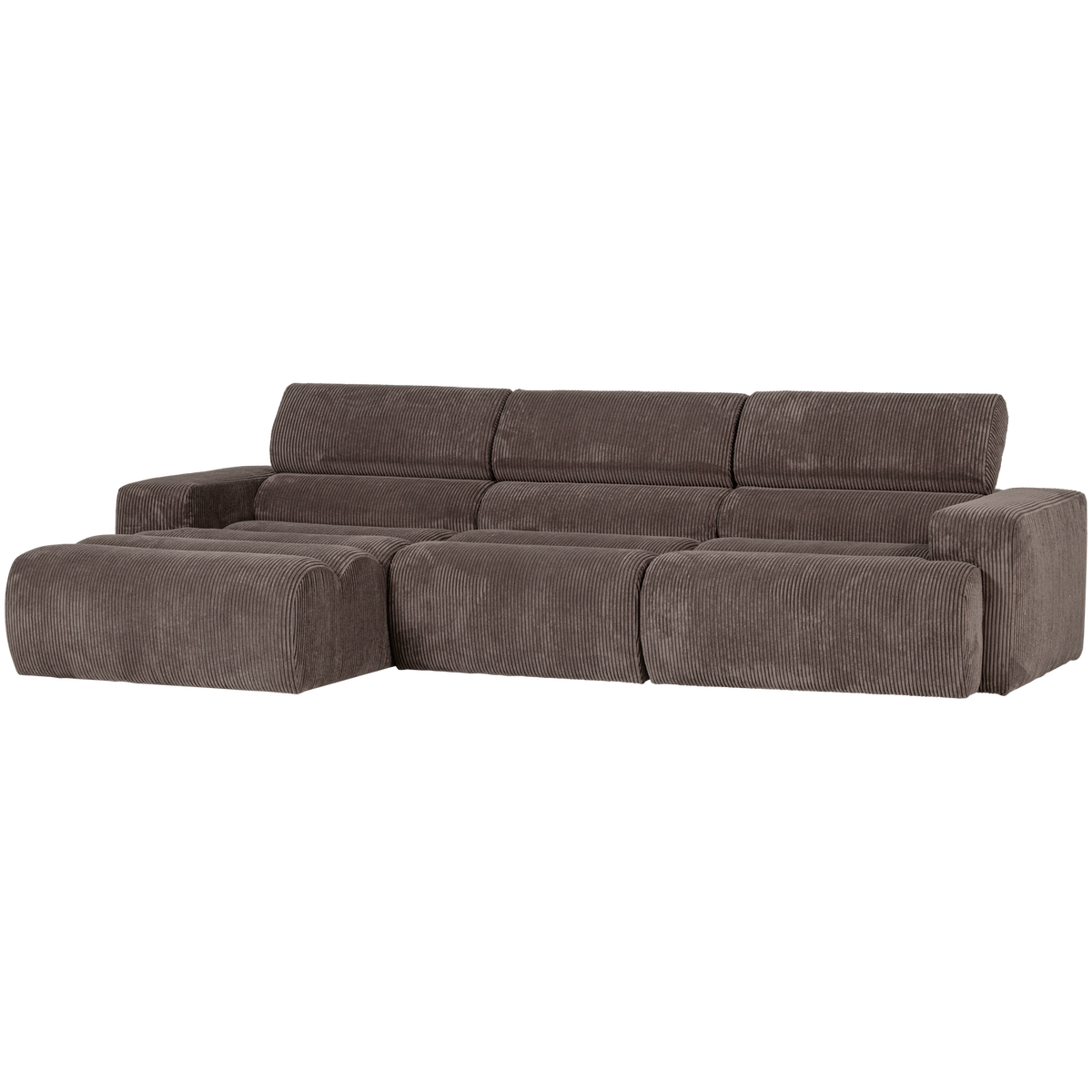 Woood | Chaise longue Novi links ribstof grijsbruin