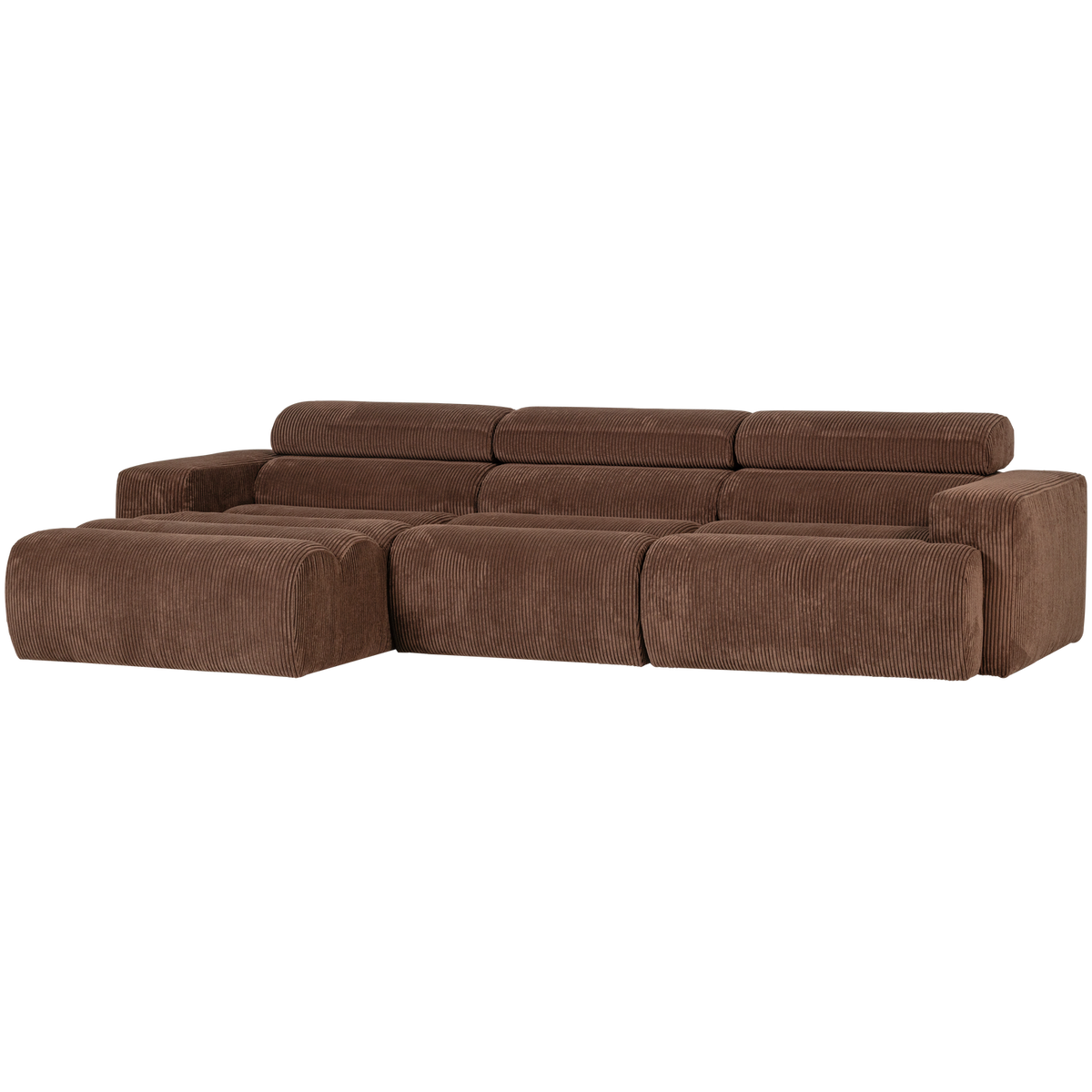 Woood | Chaise longue Novi links ribstof mokkabruin