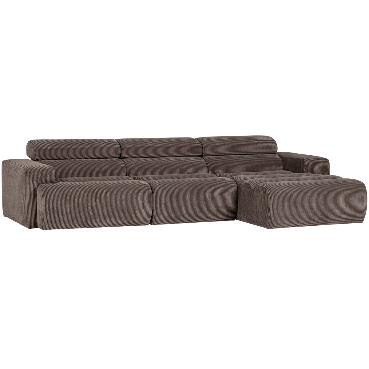 Woood | Chaise longue Novi rechts ribstof grijsbruin