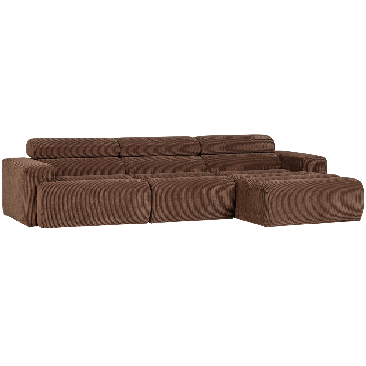 Woood | Chaise longue Novi rechts ribstof mokkabruin