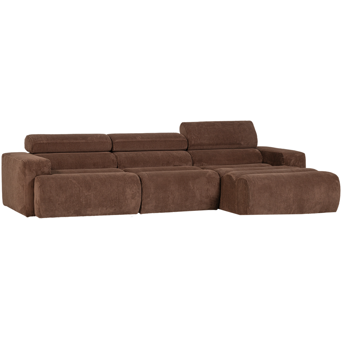 Woood | Chaise longue Novi rechts ribstof mokkabruin