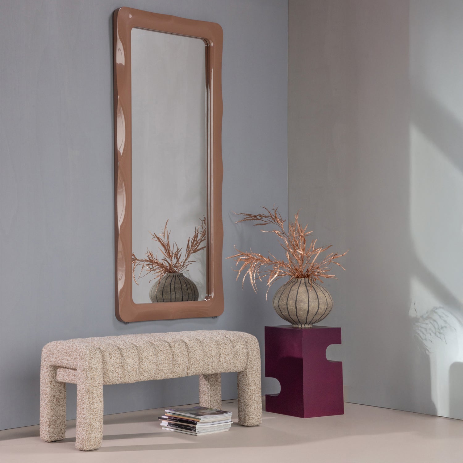 Woood | Passpiegel Norea hout hoogglans oudroze 180cm