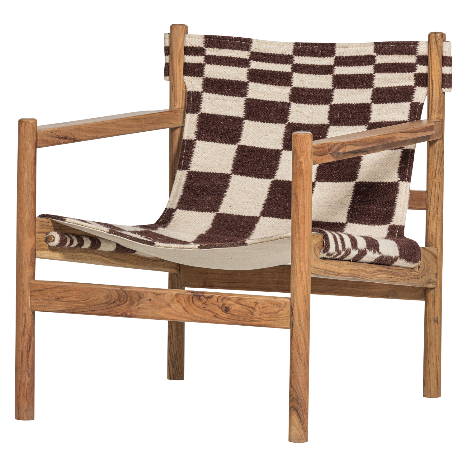 Woood | Fauteuil Zano hout bruin met kelim zitting naturel