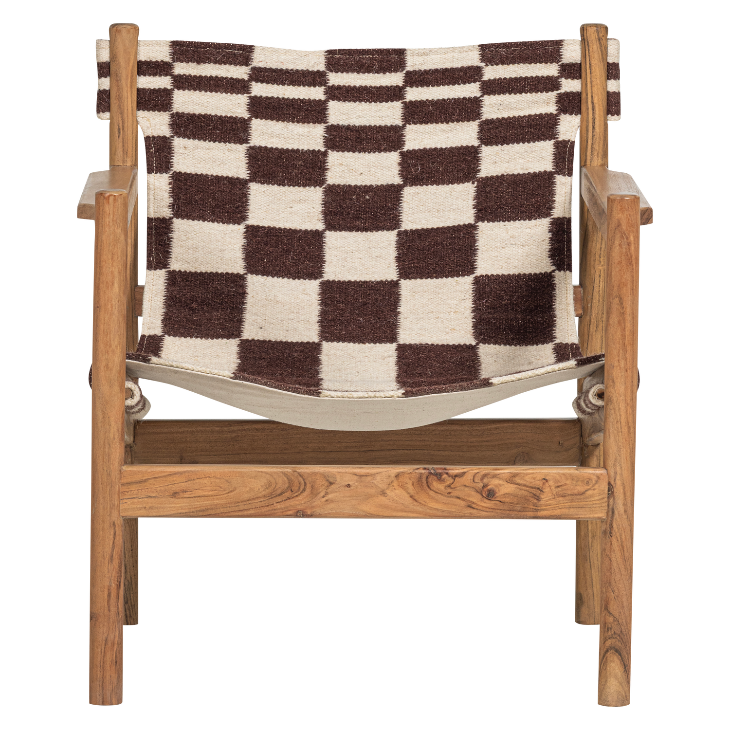 Woood | Fauteuil Zano hout bruin met kelim zitting naturel