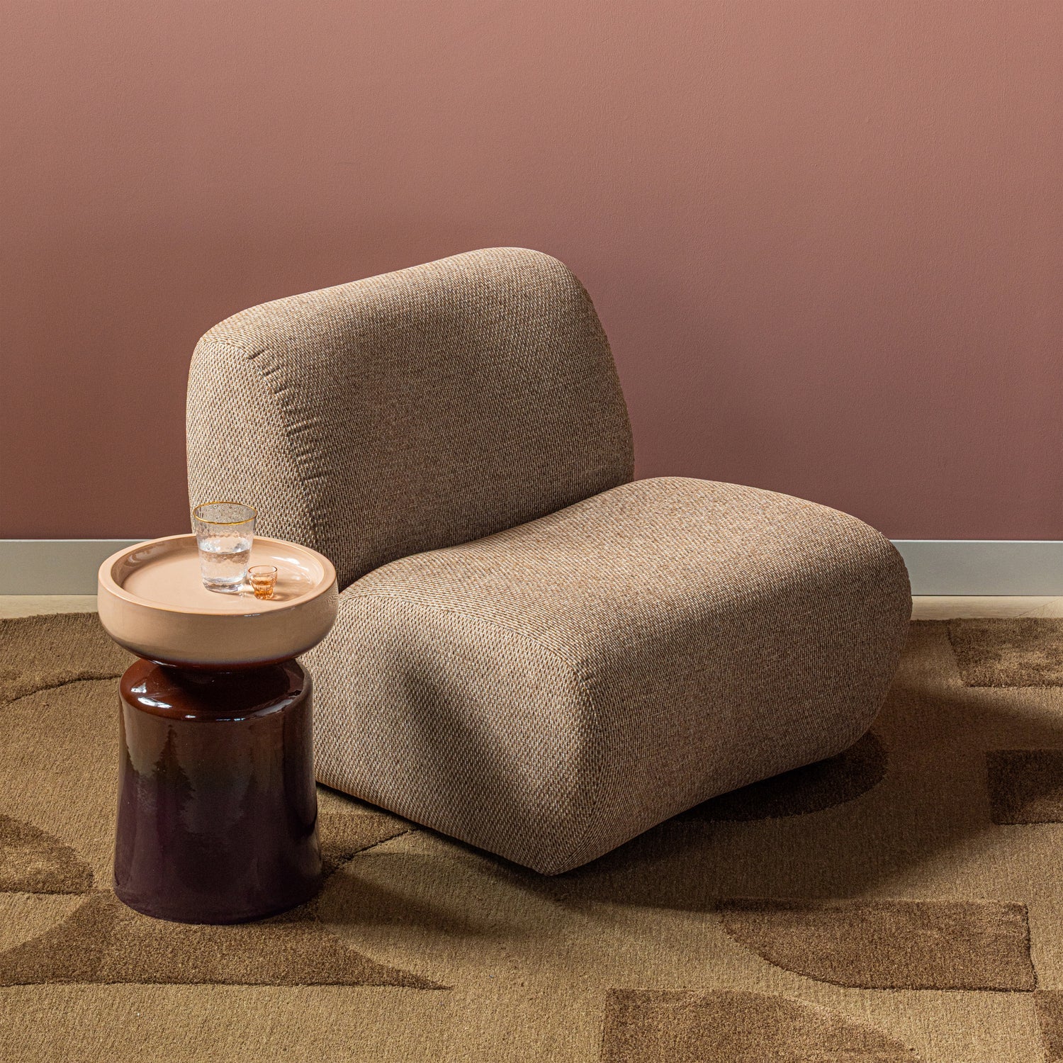 Woood | Fauteuil Nomu grove chenille lichtbruin