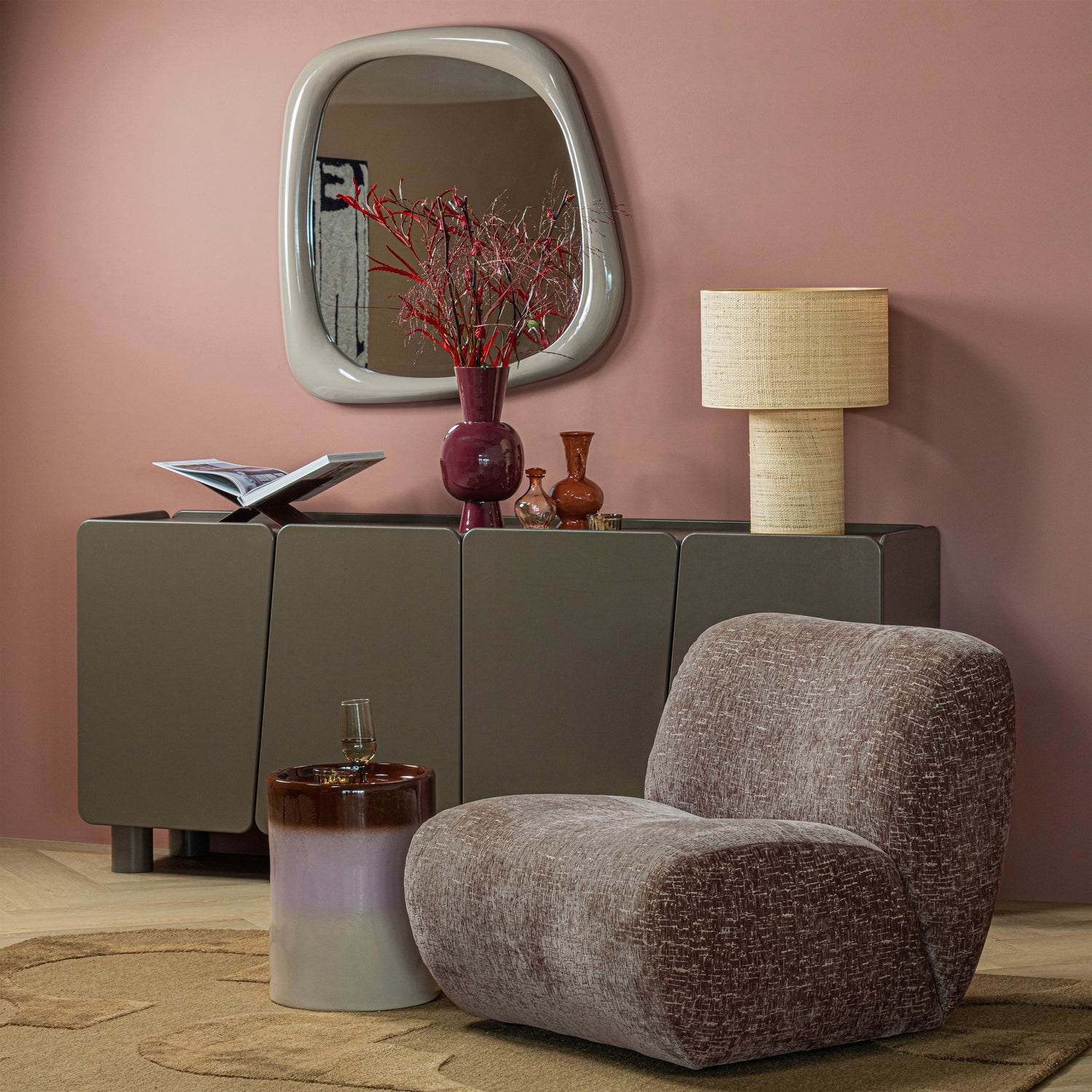 Woood | Fauteuil Nomu craquele velvet lichtbruin