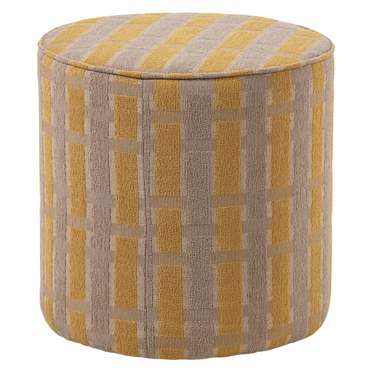 Woood | Poef Sarli hoog ruit dessin chenille taupe/geel