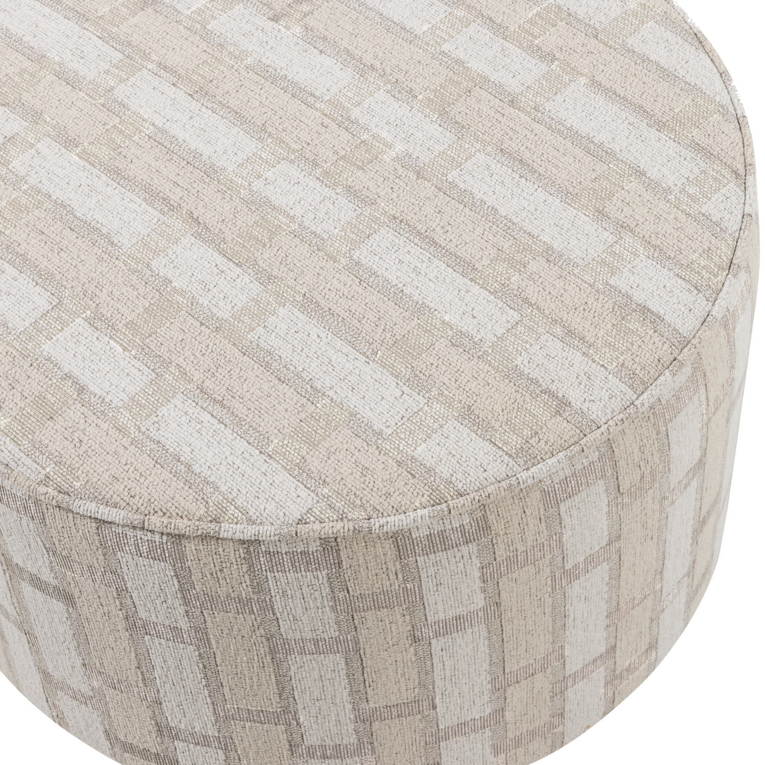 Woood | Poef Sarli laag ruit dessin chenille naturel/beige