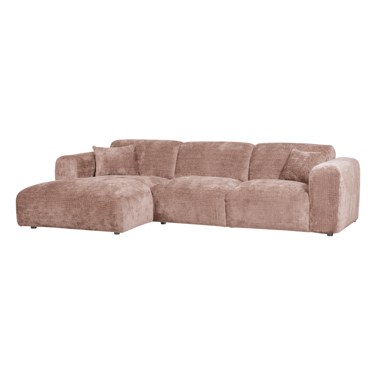Woood | Chaise longue Cloud links chenille taupe/roze