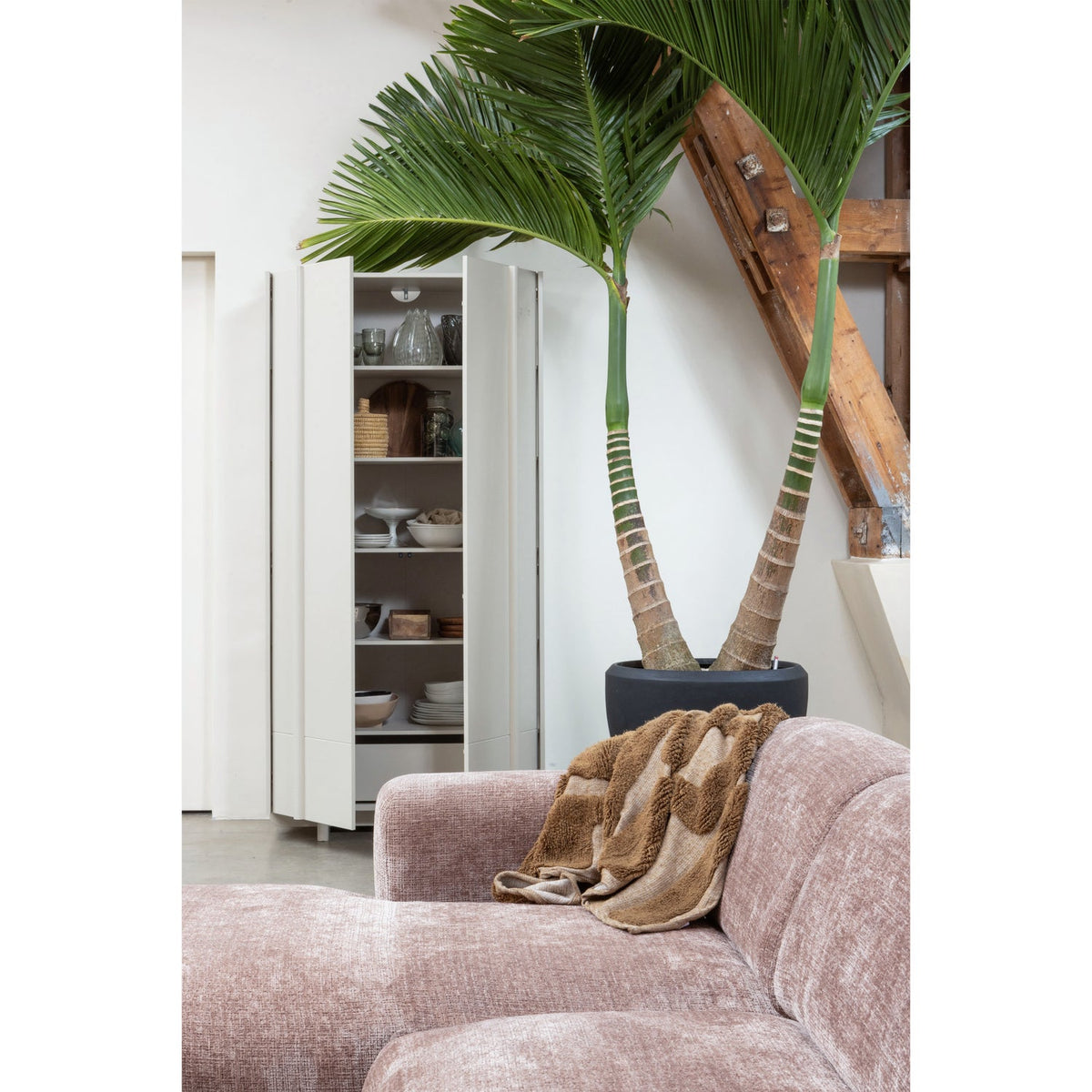 Woood | Chaise longue Cloud rechts chenille taupe/roze