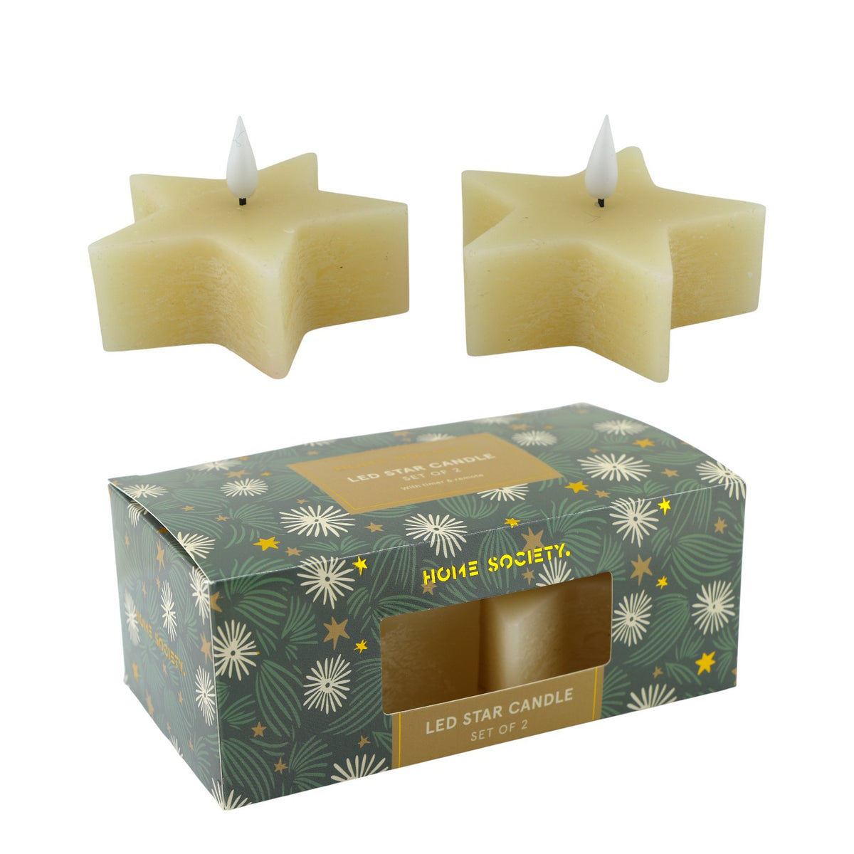 Home Society | LED Kaars Ster Set 2 wit LED