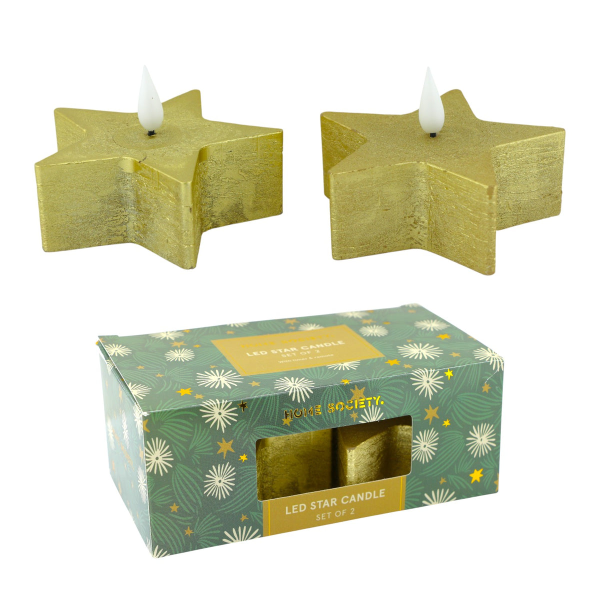 Home Society | LED Kaars Ster Set 2 goud LED