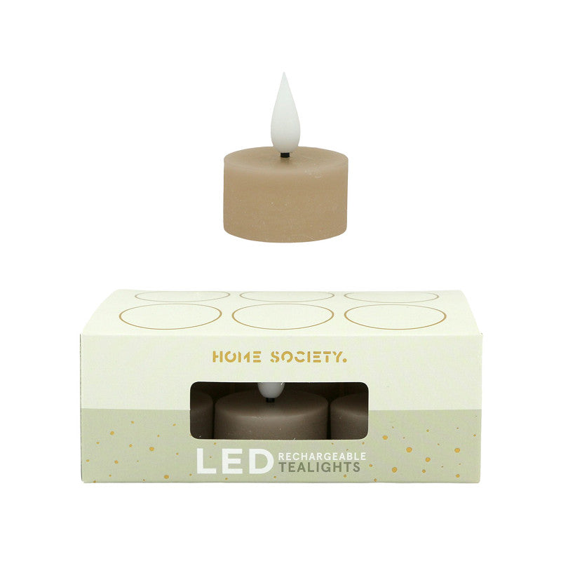 Home Society | Theelichtjes LED oplaadbaar beige 6 stuks